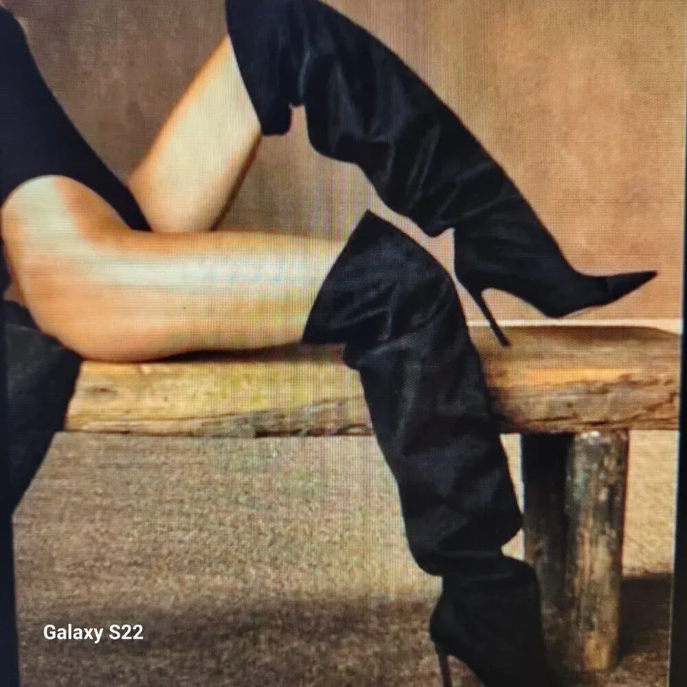 Good American Boots Womens Over the Knee Slouch Suede Black Goth RockerCore